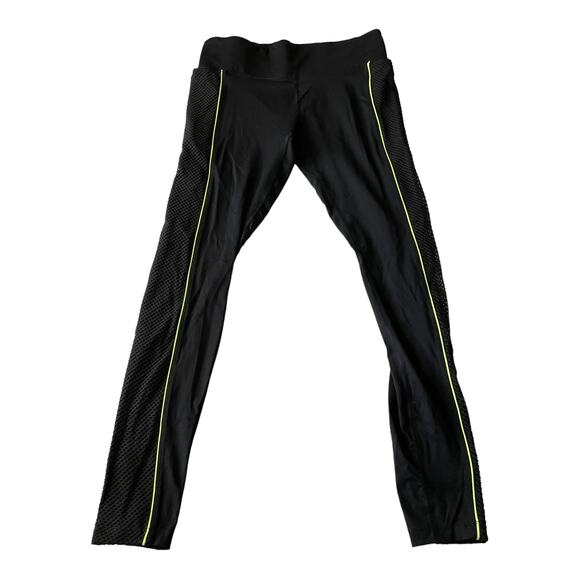 PINK Victorias Secret Ulimate Leggings Size Small Black Neon Yellow Logo Mesh - Picture 1 of 9